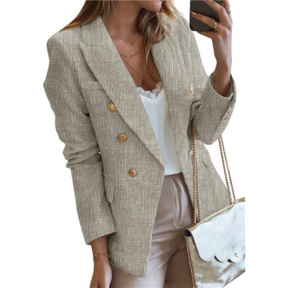 Women's Tweed Blazers Casual Long Sleeve Double Breasted Open Front Jacket